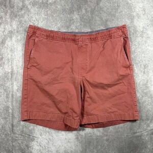 LL Bean Mens L Chino Shorts Orange Standard Fit Elastic Waist Casual Stretch